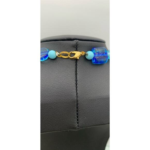 Aqua And Turquoise Blue Mixed Beads Beaded Necklace - Picture 5 of 5